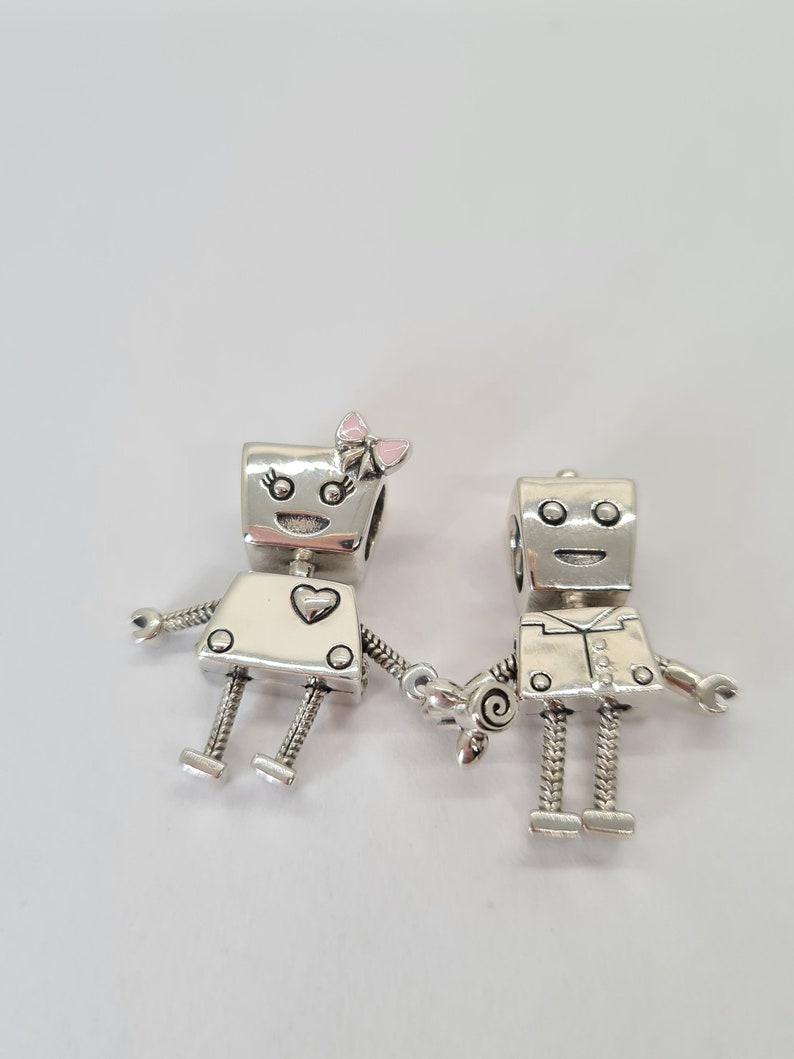 Pandora, New Set of 2 Bracelet Charms, Bella Bot, Rob Bot ,Sterling Silver, S925, Fully Stamped image 1