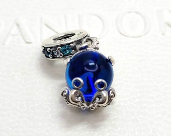 Pandora, New Bracelet Charms, Murano Glass Charm Cute Octopus Silver Dangle , Sterling Silver, S925, Fully Stamped