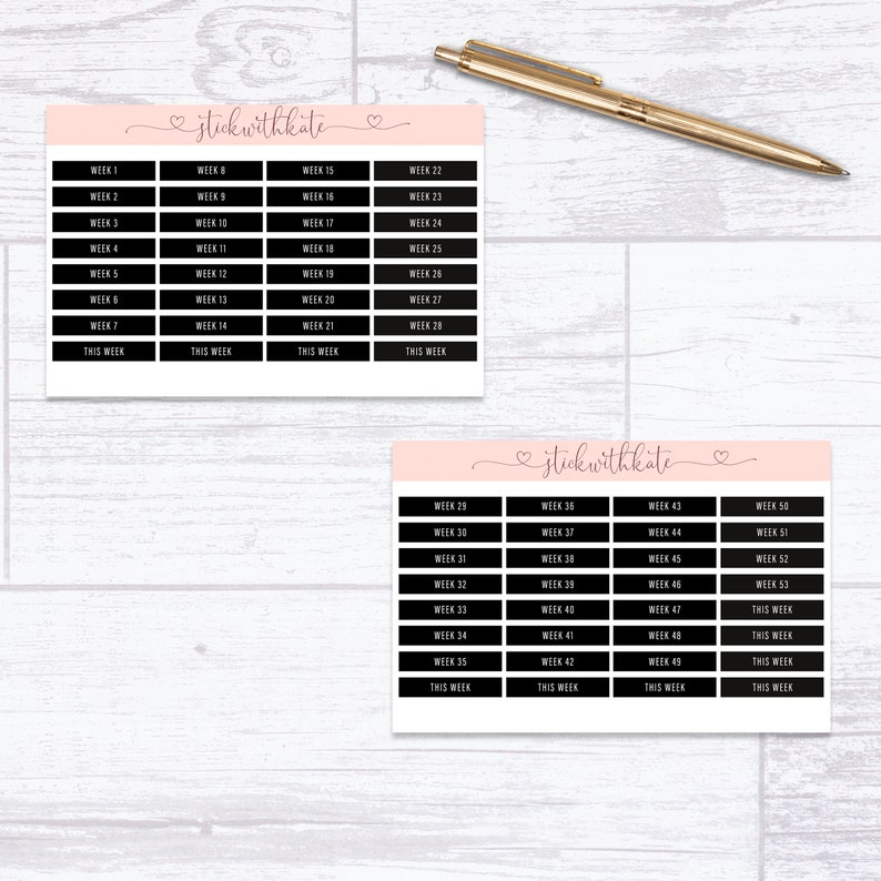 Bullet Journal Stickers Week numbers 53 weeks Bullet Journal Essentials Planner Stickers