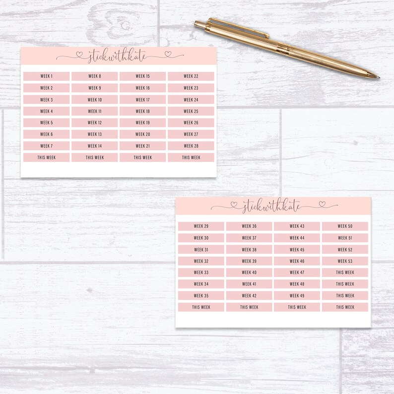 Bullet Journal Stickers Week numbers 53 weeks Bullet Journal Essentials Planner Stickers