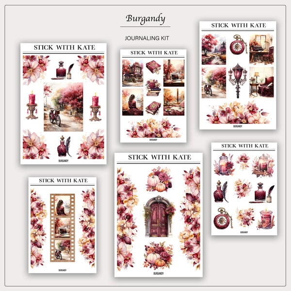 Burgundy Journaling Kit | Scene Stickers | Planner Stickers