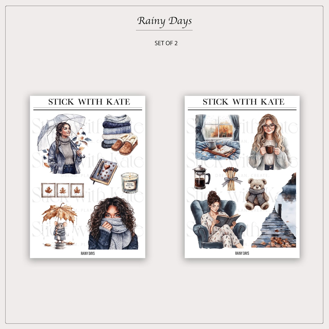 Rainy Day Sticker Set | 2 Sheets | Bujo Stickers | Planner Stickers - Etsy
