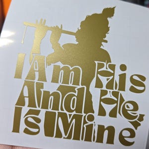 Krishna Sticker, Vinyl Decals, Shree Krishna with Flute. I am His And He Is Mine. Gold Vinyl decal