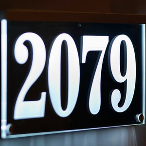 12V DC Illuminated Address Sign Plaque House Numbers LED Lighted - Laser Engraved On Acrylic Sign With Remote Control, Auto On/Off