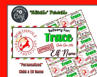 Editable North Pole Mail Tags - Elf Approved - Special Delivery Mail - Personalized Christmas Tags - Santa Workshop - Santa Mail - Elf Mail