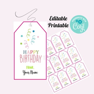 Étiquettes de joyeux anniversaire, étiquettes d’étiquettes d’anniversaire modifiables, étiquettes de de, étiquettes de cadeau d’anniversaire, étiquettes de fête d’anniversaire