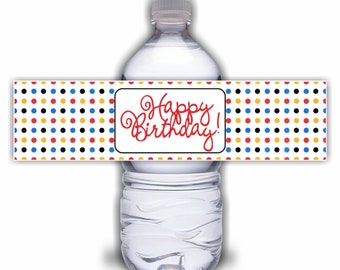 Étiquettes de bouteille d'eau de garçon d'anniversaire, imprimables Digital Party Favors, Polka Dot 1st Birthday, Water Bottle Wraps