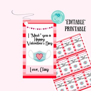 Mask You A Happy Valentines Day - Cartes de masque de Saint-Valentin pour enfants - Cartes de Saint-Valentin imprimables modifiables - Étiquettes de La Saint-Valentin - Covid Valentine