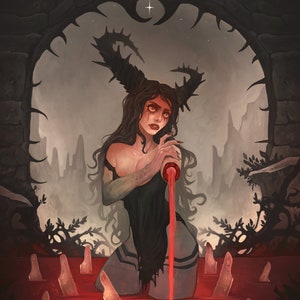 Giclèe Print 11x14 - &quot;BloodSet&quot; Goth decor, Goth Girl, Horror demon girl print