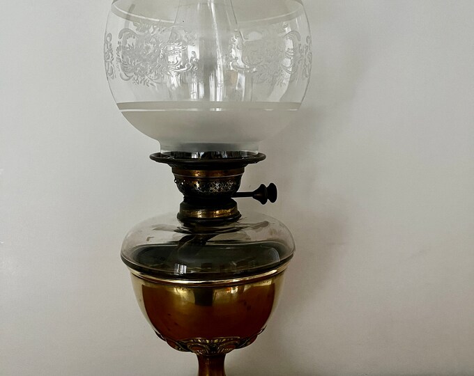 Victorian Brass Chalice Duplex Oil Lamp Chimney & Shade Etsy UK
