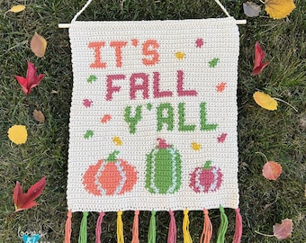 Crochet Fall Wall Hanging | It's Fall Y'all Wall Hanging | Crochet Wall Hanging Pattern | Home Décor Wall Hanging |