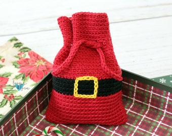 Crochet Santa Bag | Crochet Santa Pouch | Crochet Drawstring Bag | Christmas Crochet Pattern | Crochet Bag