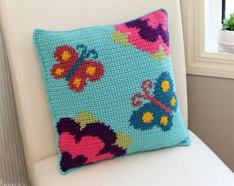 Spring Butterfly Pillow Crochet Pattern | Crochet Pillow Pattern | Crochet Butterfly Pillow | Crochet Flower Pillow | Spring Crochet Pattern