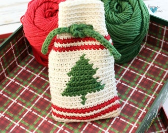 Christmas Tree Bag Crochet Pattern | Tapestry Drawstring Pouch (PDF Pattern)