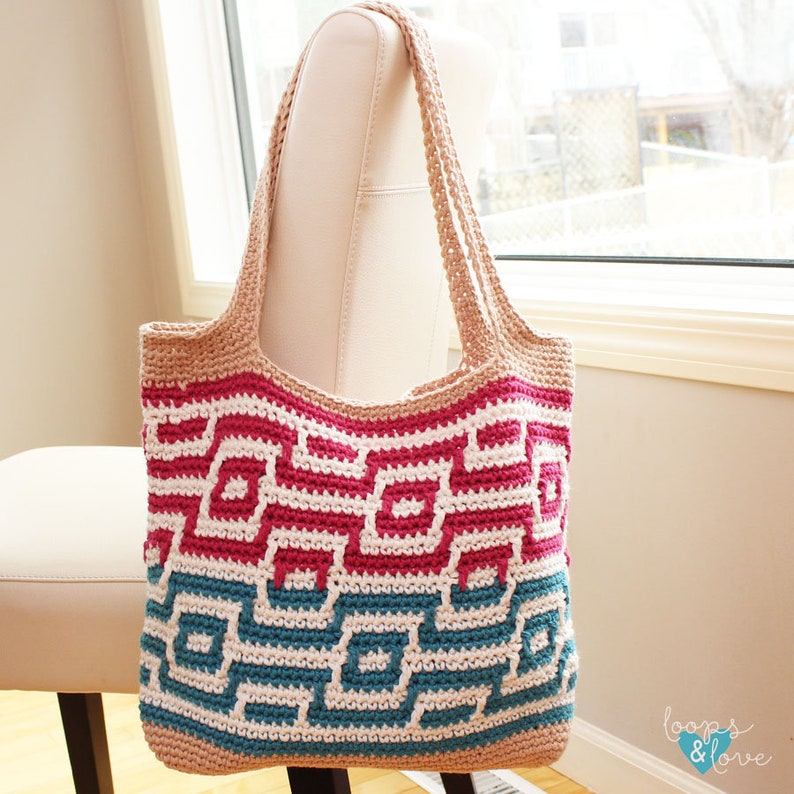 Mosaic Summer Tote Crochet Pattern Mosaic Crochet Tote Bag Crochet Bag Pattern Crochet Tote Bag Mosaic Crochet Pattern image 3