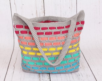 Mosaic Bricks Crochet Tote Bag Pattern | Two Sizes (PDF Pattern)