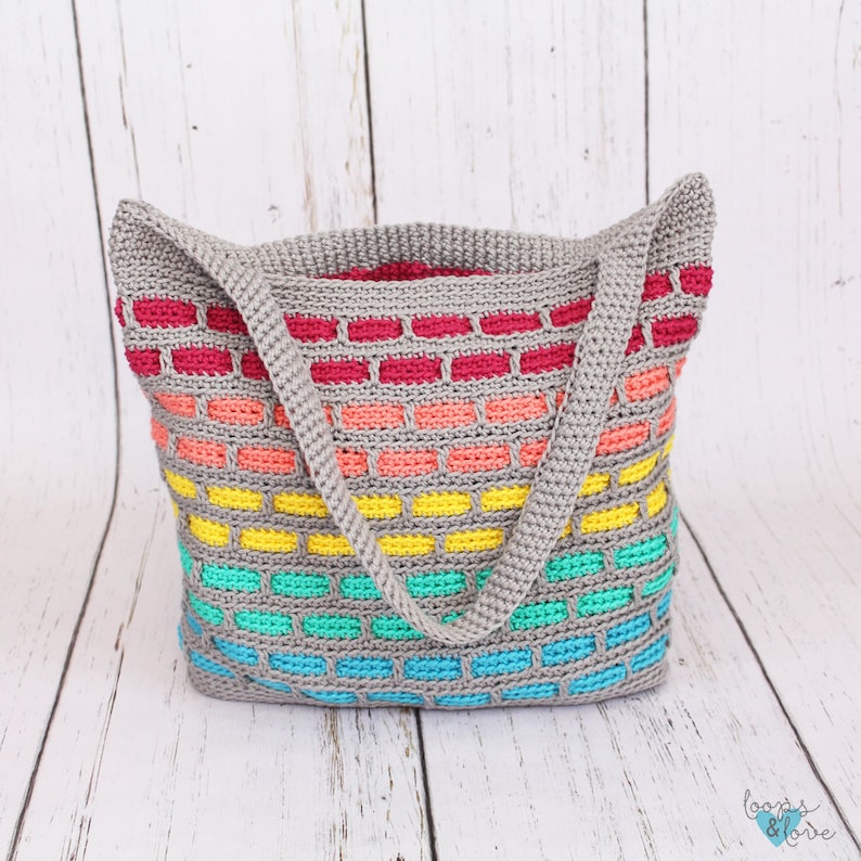 Mosaic Bricks Crochet Tote Bag Pattern | Two Sizes (PDF Pattern) image 1