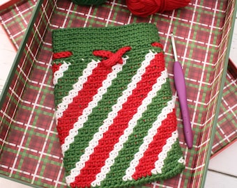 Christmas Candy Stripe Crochet Pouch Pattern (PDF Download)