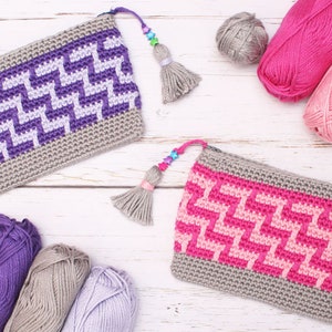 Mosaic Zig Zag Bag Crochet Bag Pattern Mosaic Crochet Pattern Crochet Pouch Crochet Zipper Bag Crochet Gift image 2