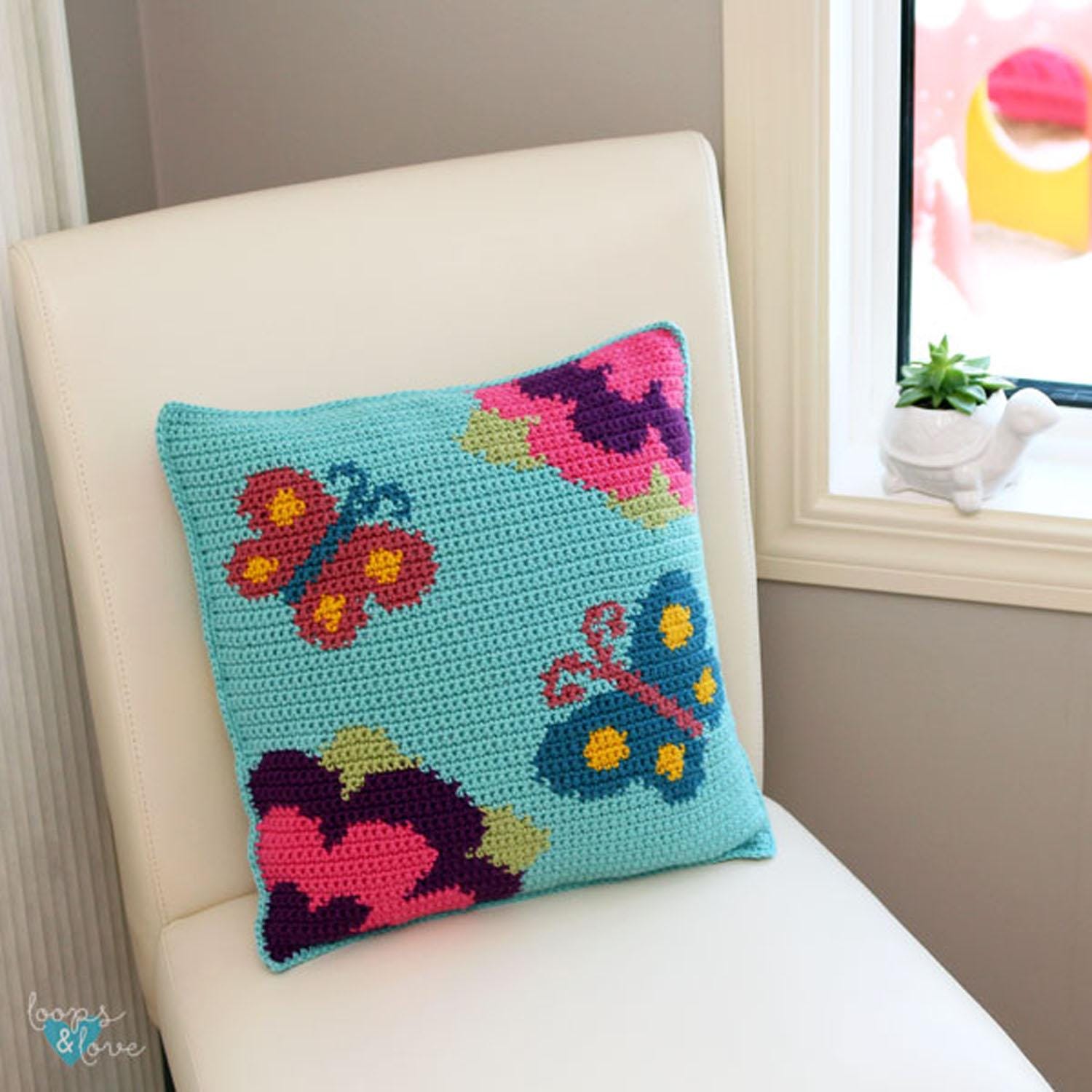 30 Flower Pillow Crochet Patterns for Cozy, Giftable Home Décor 17 Spring Butterfly Flower Pillow Crochet Pattern