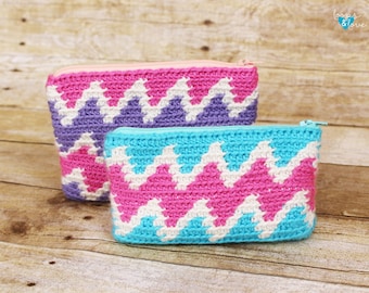 Zig Zag Crochet Bag | Tapestry Crochet Bag | Tapestry Crochet| Crochet Zipper Pouch | Zipper Bag | Zipper Pouch | Chevron Crochet Bag |