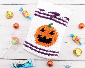 Crochet Jack-o-Lantern Bag | Jack-o'-Lantern Crochet Bag | Halloween Treat Bag | Crochet Pumpkin Bag Pattern