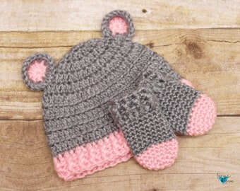 Crochet Baby Bear Hat and Mittens | Crochet Bear Hat | Crochet Baby Hat | Crochet Baby Set | Crochet Hat | Crochet Mittens