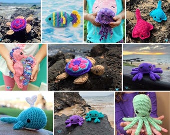 Gehaakt amigurumipatroon oceaandieren | Zeeschildpad, walvis, kwal (pdf-patronenbundel)
