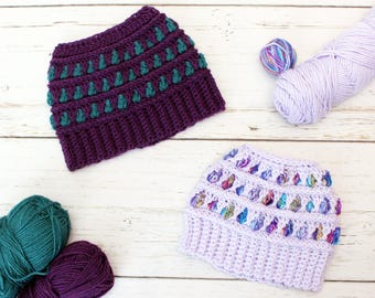 Crochet Messy Bun Beanie Pattern | Peek-a-Boo Ponytail Hat (PDF Pattern)
