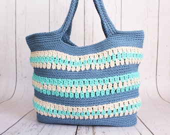 Sac Ocean Vibes | Sac au crochet | Sac fourre-tout au crochet | Sac de plage au crochet | Sac de marché au crochet | Fourre-tout au crochet