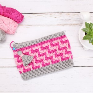 Mosaic Zig Zag Bag Crochet Bag Pattern Mosaic Crochet Pattern Crochet Pouch Crochet Zipper Bag Crochet Gift image 1