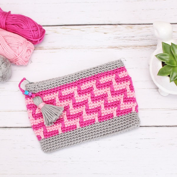 Mosaic Zig Zag Bag | Crochet Bag Pattern | Mosaic Crochet Pattern | Crochet Pouch | Crochet Zipper Bag | Crochet Gift