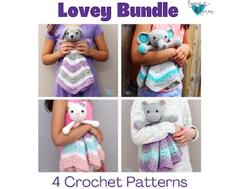 Crochet Lovey Bundle | Crochet Animal Lovey | Crochet Cat | Crochet Dog | Crochet Elephant | Crochet Baby Gift |