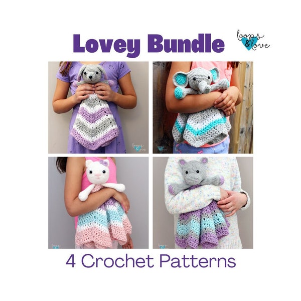 Crochet Lovey Bundle | Amoureux d'animaux au crochet | Chat au crochet | Chien au crochet | Éléphant au crochet | Cadeau de bébé au crochet |