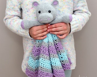 Crochet Hippo Lovey | Crochet Lovey Pattern | Crochet Pattern | Crochet Animal Pattern | Crochet Amigurumi | Crochet Lovey Blanket