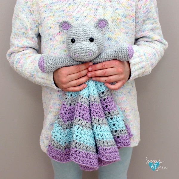 Crochet Hippo Lovey | Crochet Lovey Pattern | Crochet Pattern | Crochet Animal Pattern | Crochet Amigurumi | Crochet Lovey Blanket