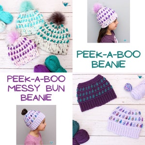 Peek-a-Boo Beanie and Messy Bun Beanie | Crochet Beanie and Messy Bun | Crochet Hat Pattern | Crochet Ponytail Hat | Crochet Bun Beanie