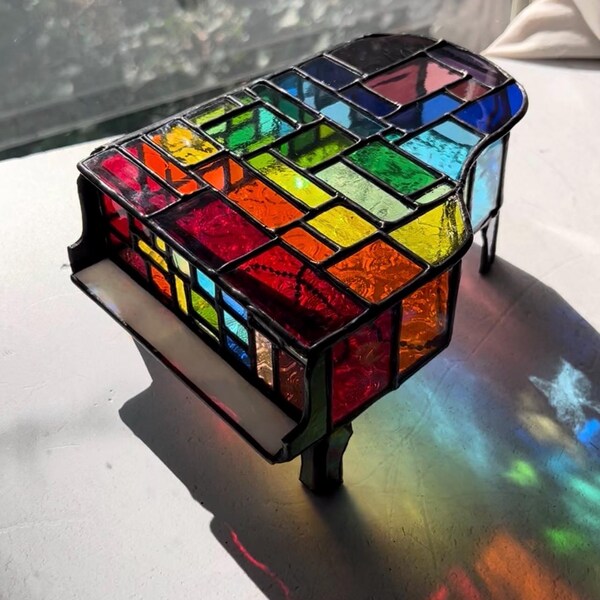 LARGE Rainbow Piano Stained Glass Box