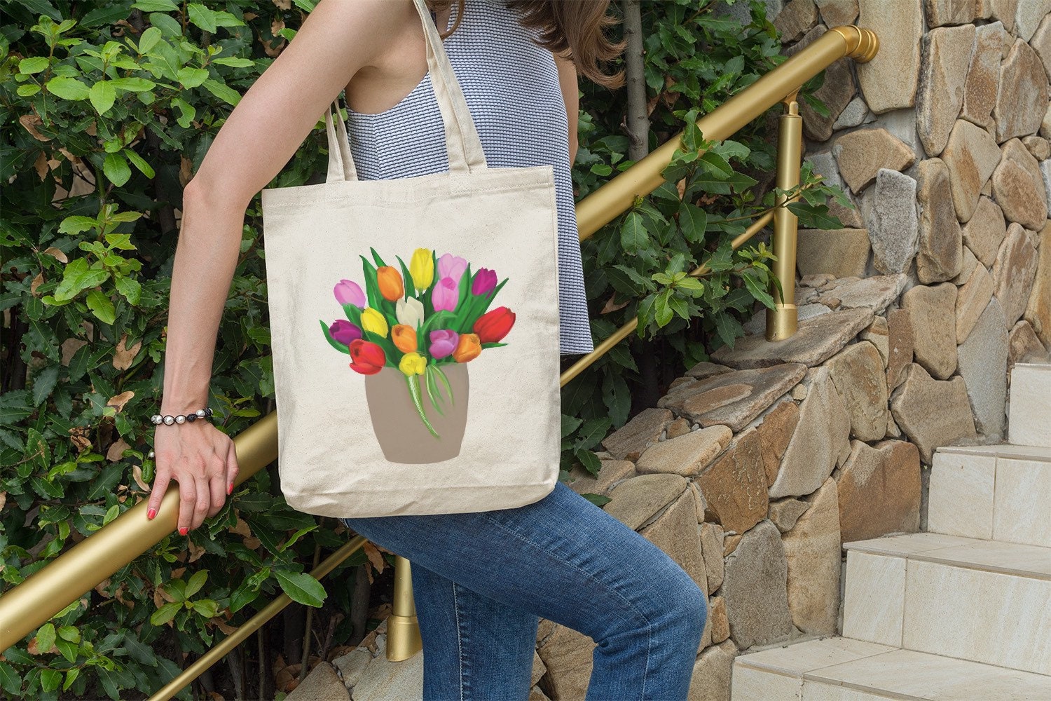 Colourful Tulip Bucket Shopping Bag Illustrated Grocery Tote - Etsy