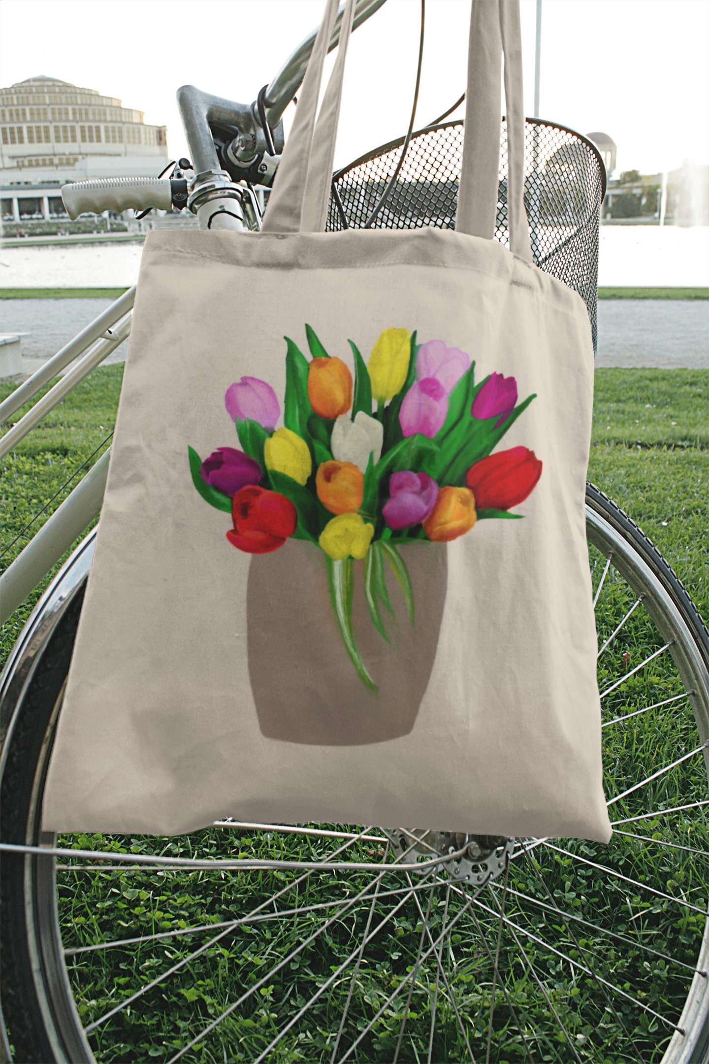 Colourful Tulip Bucket Shopping Bag Illustrated Grocery Tote - Etsy