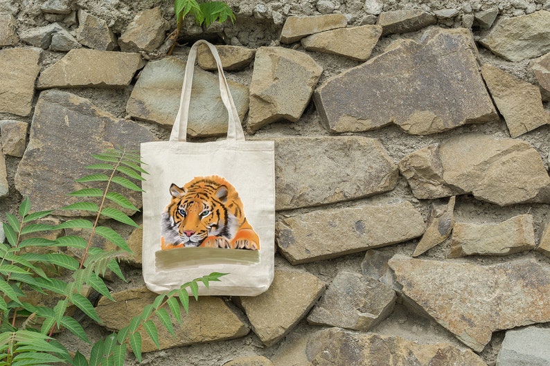 Sleepy Tiger ART Illustrated Shopping Bag Bag for Life Tote Eco Reusable Cotton Bag