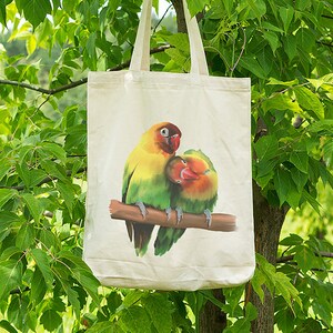 Foldaway Reusable Cotton Bag Love Bird ART Illustrated Shopping Bag Bag for Life Tote
