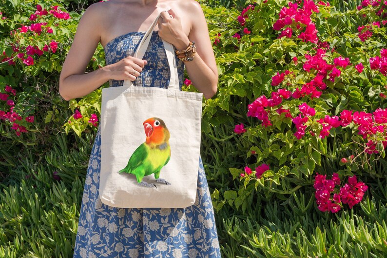 Foldaway Reusable Cotton Bag Love Bird ART Illustrated Shopping Bag Bag for Life Tote