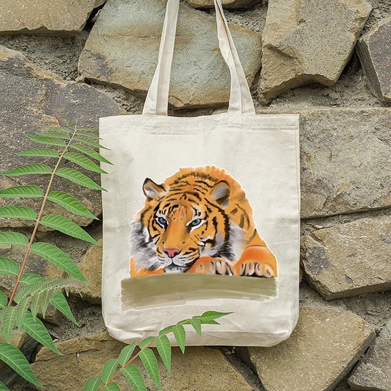 Sleepy Tiger ART Illustrated Shopping Bag Bag for Life Tote Eco Reusable Cotton Bag