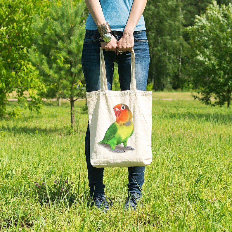Foldaway Reusable Cotton Bag Love Bird ART Illustrated Shopping Bag Bag for Life Tote
