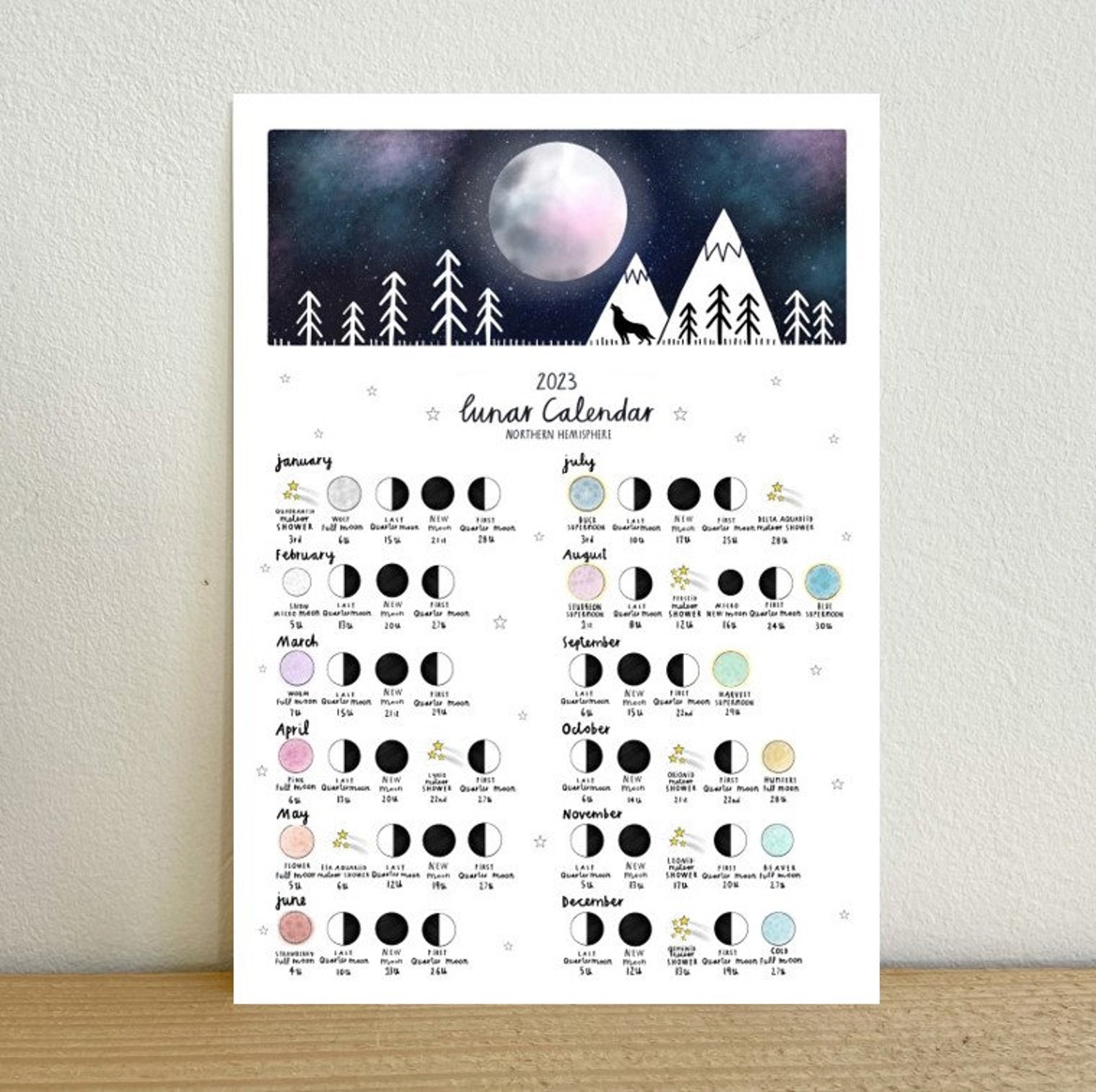 2023 Lunar Calendar Wolf - Etsy UK