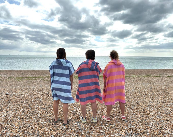 Hammam Surf Poncho Beach Robe Blue Stripe