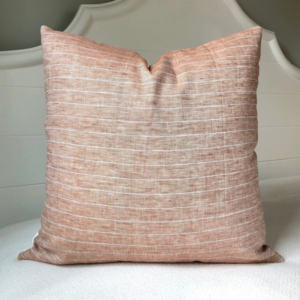 Light Rust Pillow Covers 20x20~Terracotta Pillow Cover Rust Striped~Muted Rust Throw Pillow Covers by Spicy Nacho Decor