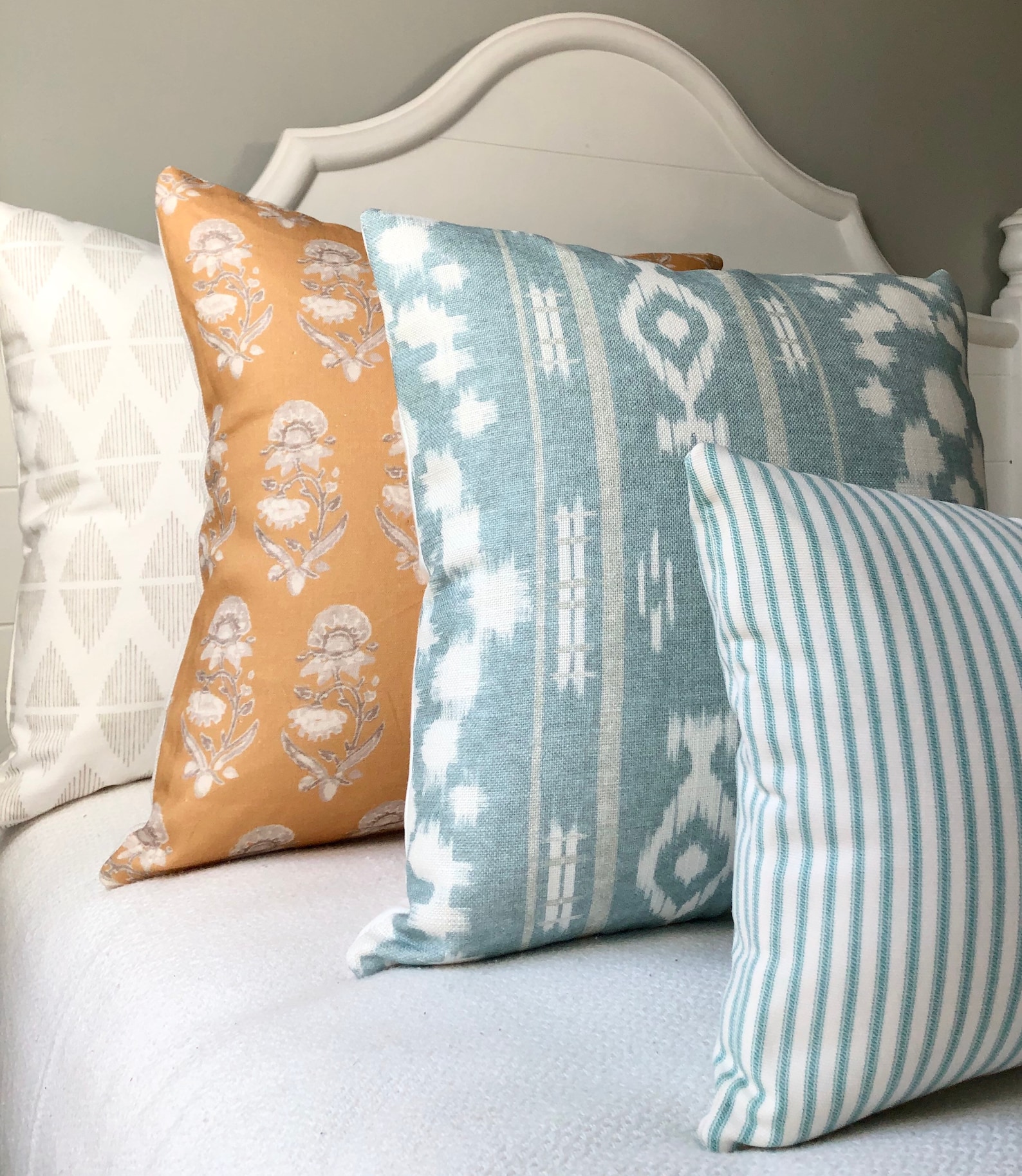 Aqua Lumbar Pillow Cover 12x20 Pillow Coverturquoise Ticking Etsy