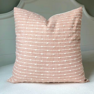 Striped Pink Pillow Covers 20x20~Pink Striped Pillow Cover~Salmon Pink Throw Pillow Covers 20x20 by Spicy Nacho Decor
